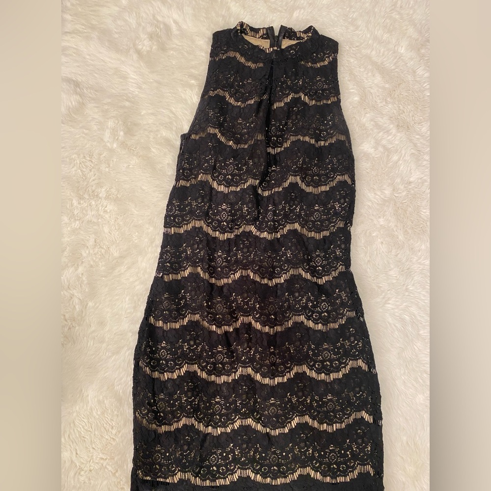 bodycon black nude lace dress